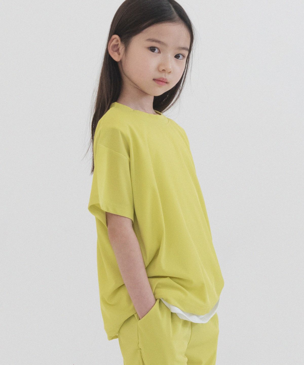 피아네르 키즈(PIANER KIDS) 스판 플리츠 오버핏 반팔 (라임)
