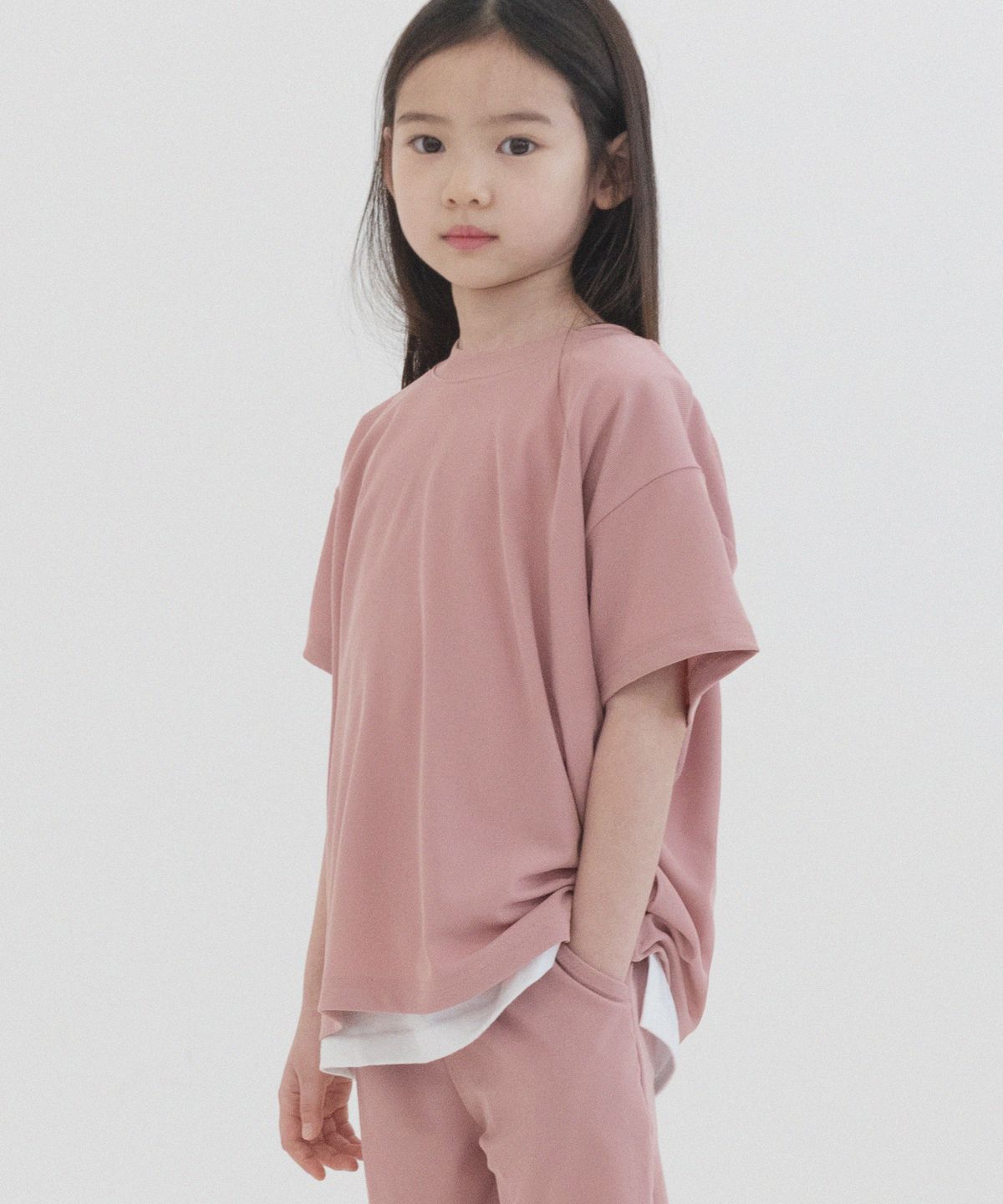 피아네르 키즈(PIANER KIDS) 스판 플리츠 오버핏 반팔 (더스티 핑크)