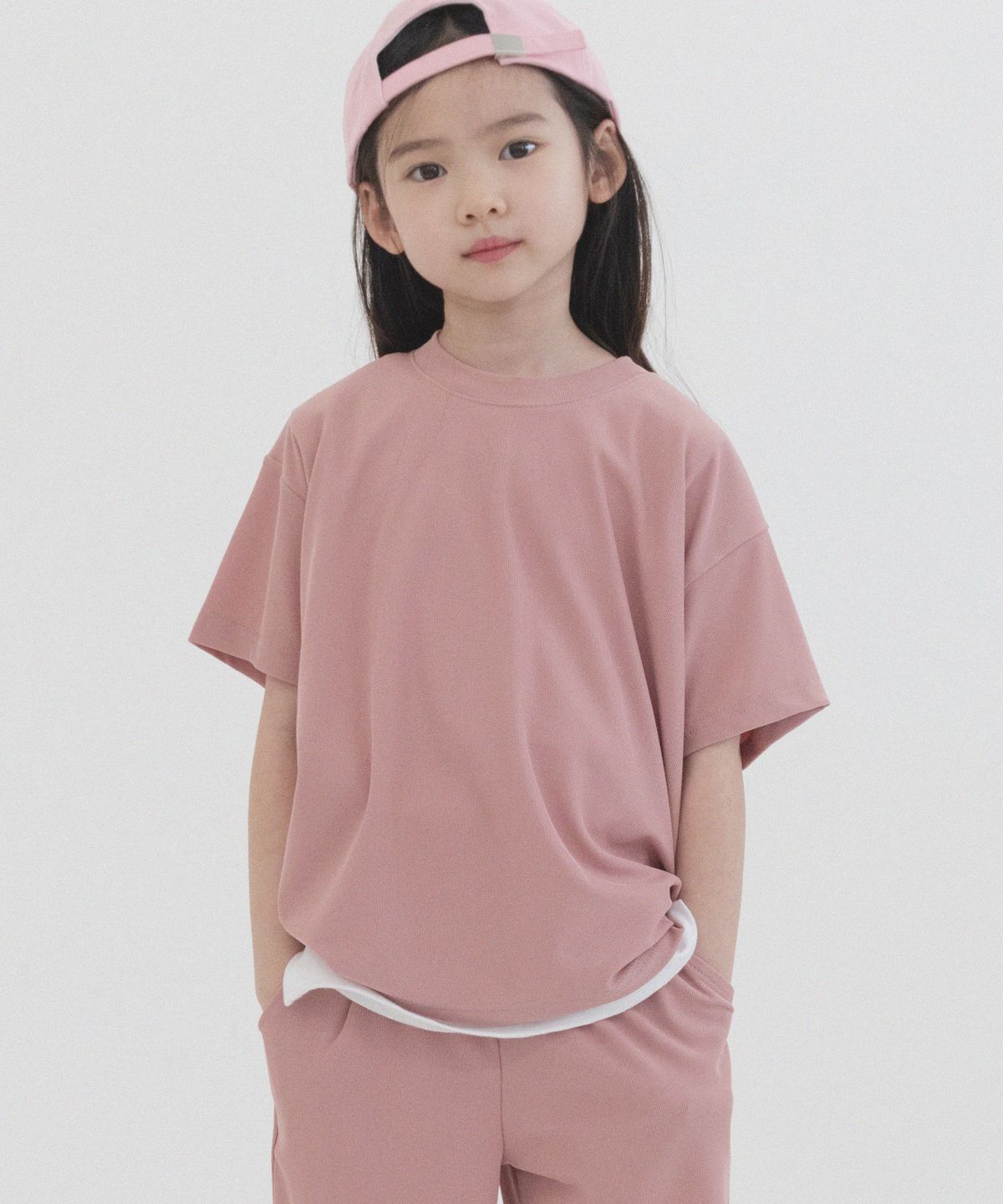 피아네르 키즈(PIANER KIDS) 스판 플리츠 오버핏 반팔 (더스티 핑크)