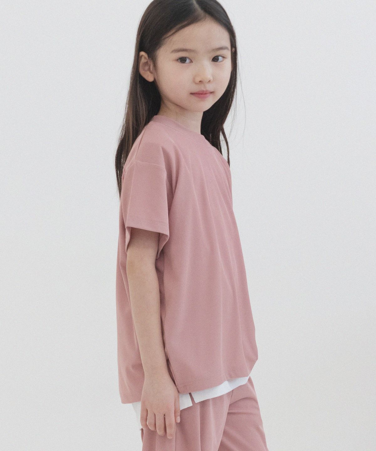 피아네르 키즈(PIANER KIDS) 스판 플리츠 오버핏 반팔 (더스티 핑크)