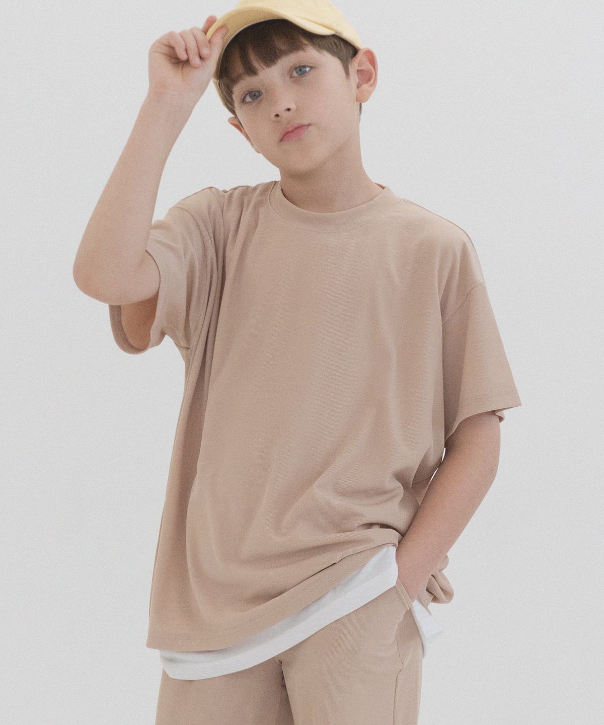 피아네르 키즈(PIANER KIDS) 스판 플리츠 오버핏 반팔 (베이지)