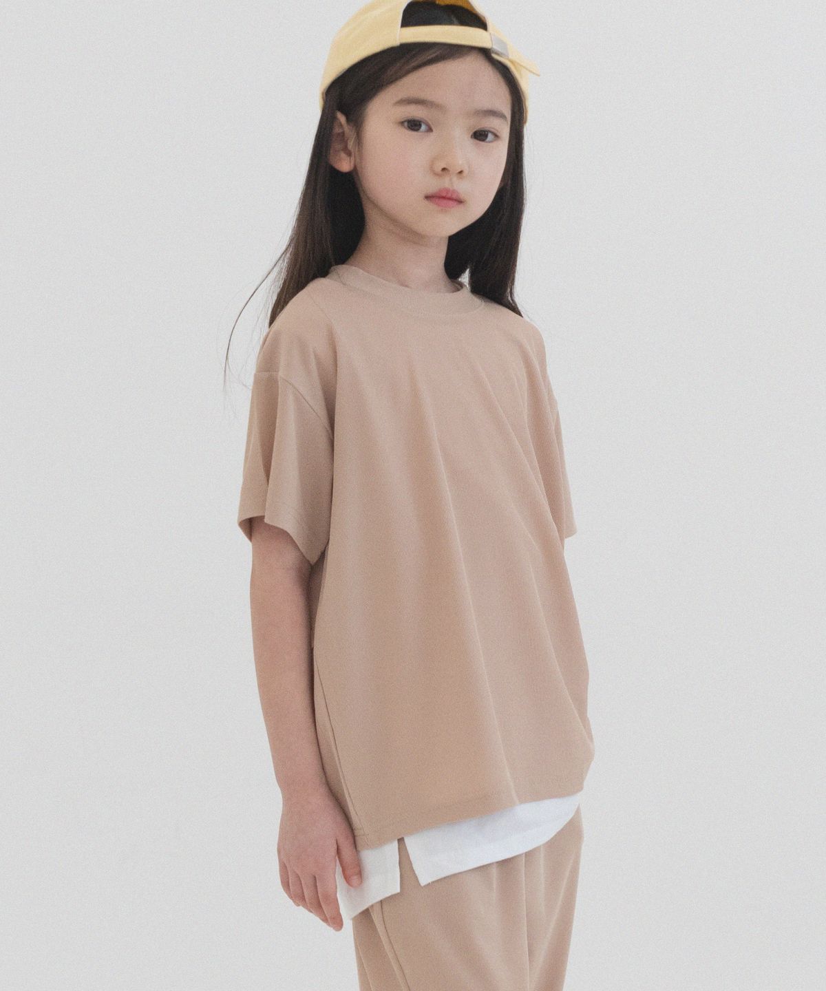 피아네르 키즈(PIANER KIDS) 스판 플리츠 오버핏 반팔 (베이지)
