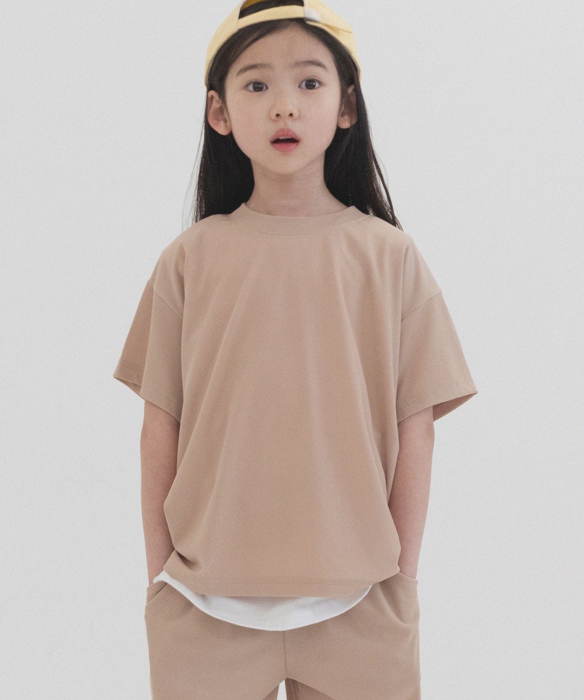 피아네르 키즈(PIANER KIDS) 스판 플리츠 오버핏 반팔 (베이지)