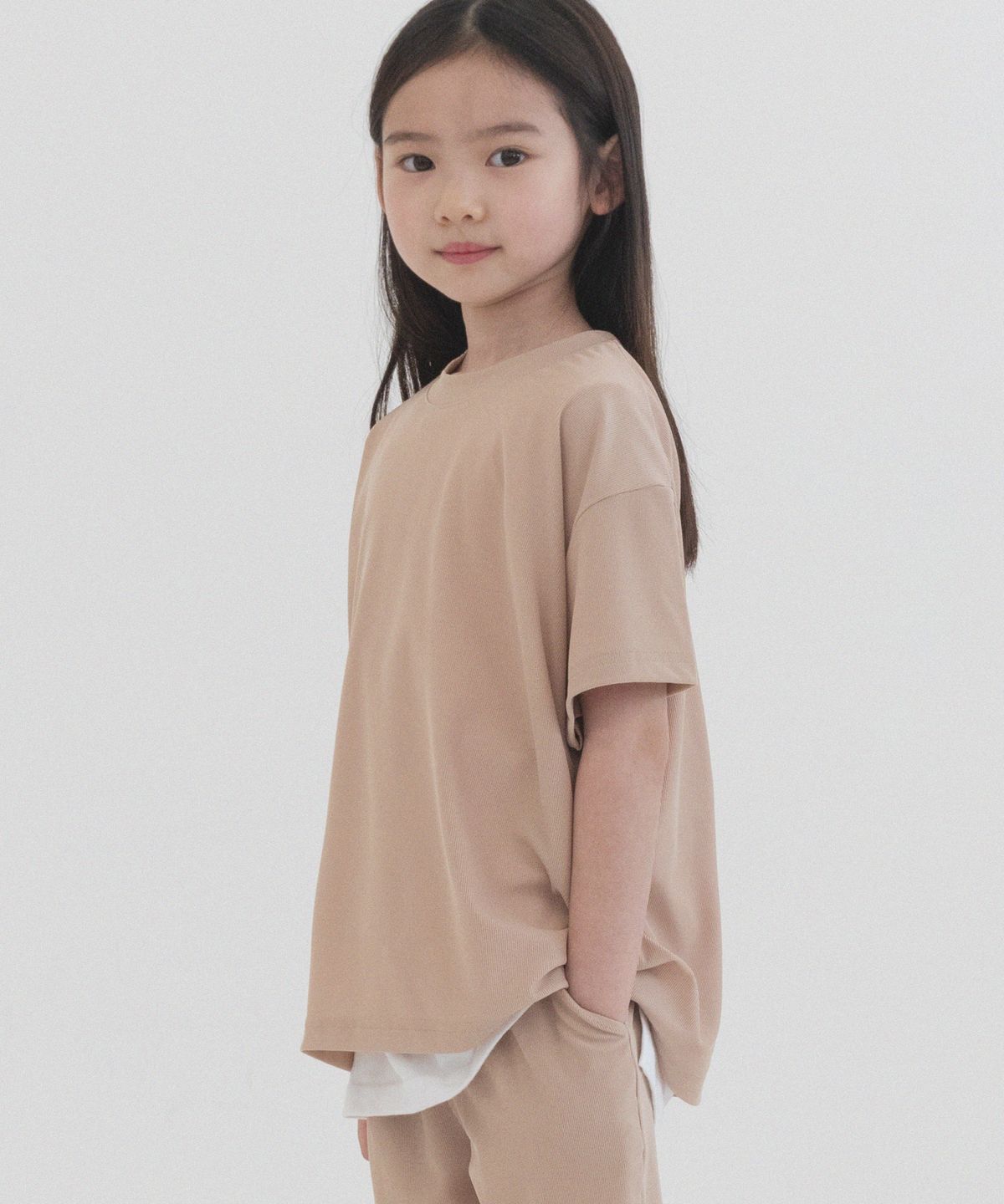 피아네르 키즈(PIANER KIDS) 스판 플리츠 오버핏 반팔 (베이지)