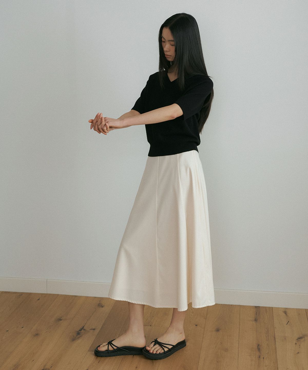 링서울(LINGSEOUL) flared long skirt-cream