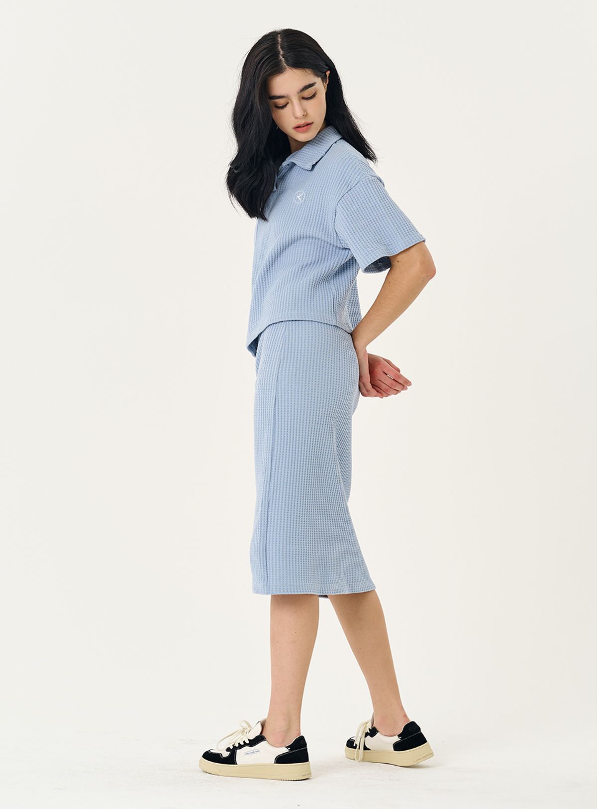 인터레스트(INTEREST) CROIFFLE BAND MIDISKIRT_BABY BLUE