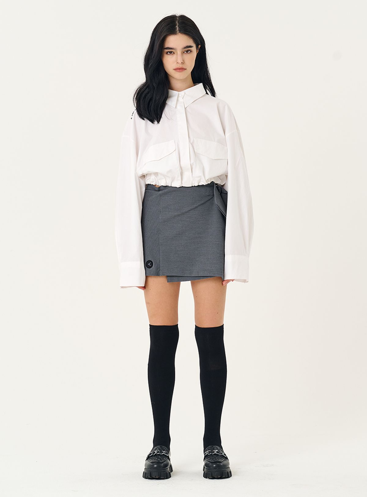 인터레스트(INTEREST) PLEATS WRAP MINI SKIRT_GRAY