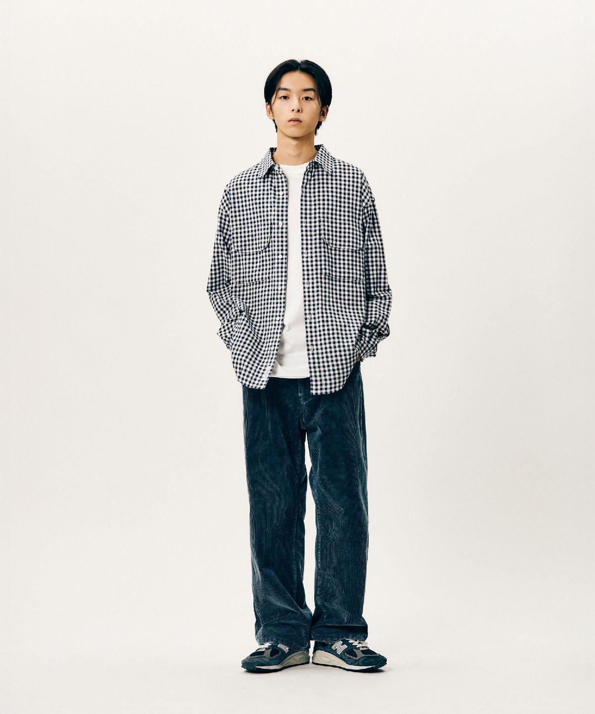 에스피오나지(ESPIONAGE) Double Pocket Gingham Shirt Navy