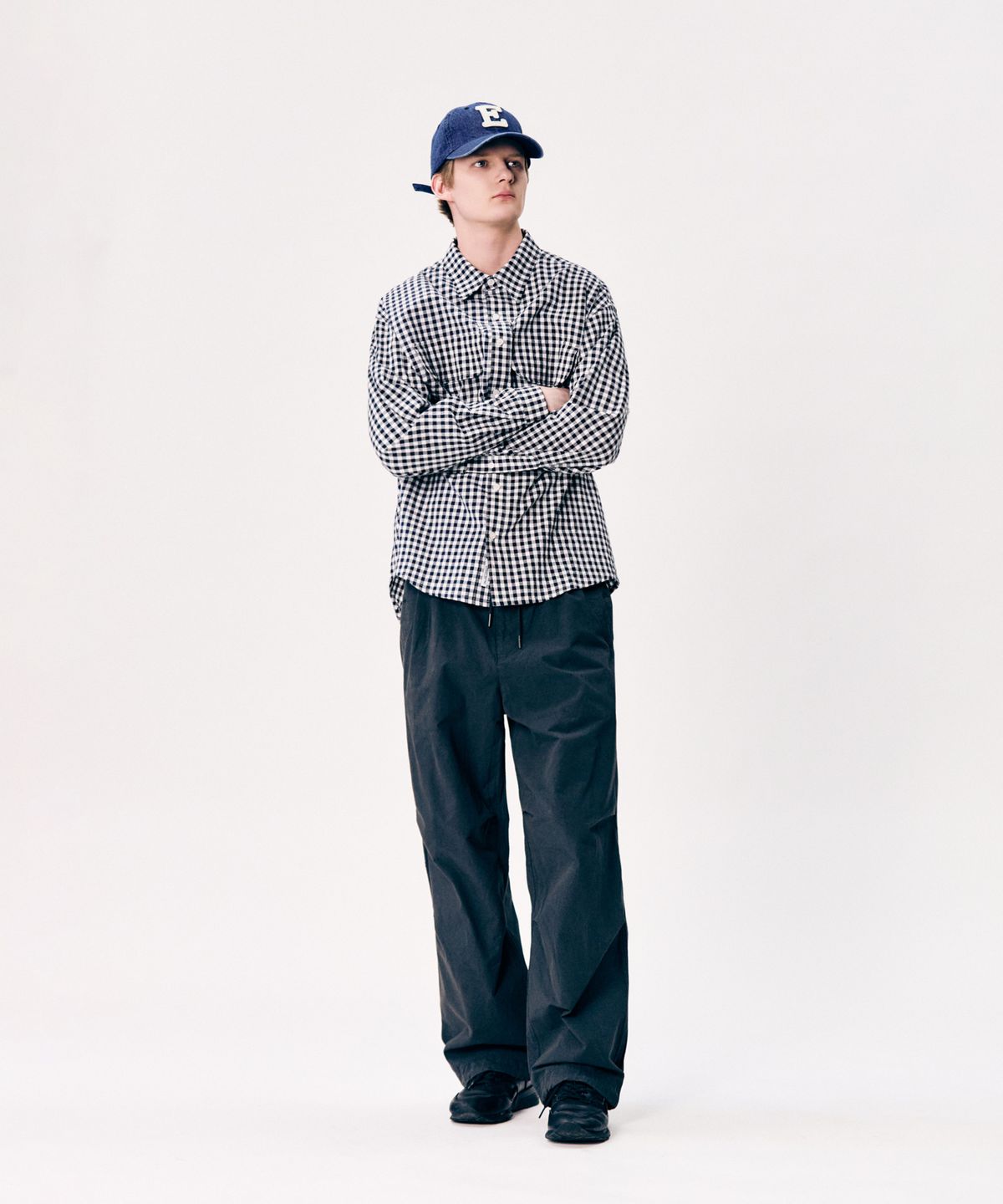 에스피오나지(ESPIONAGE) Double Pocket Gingham Shirt Navy
