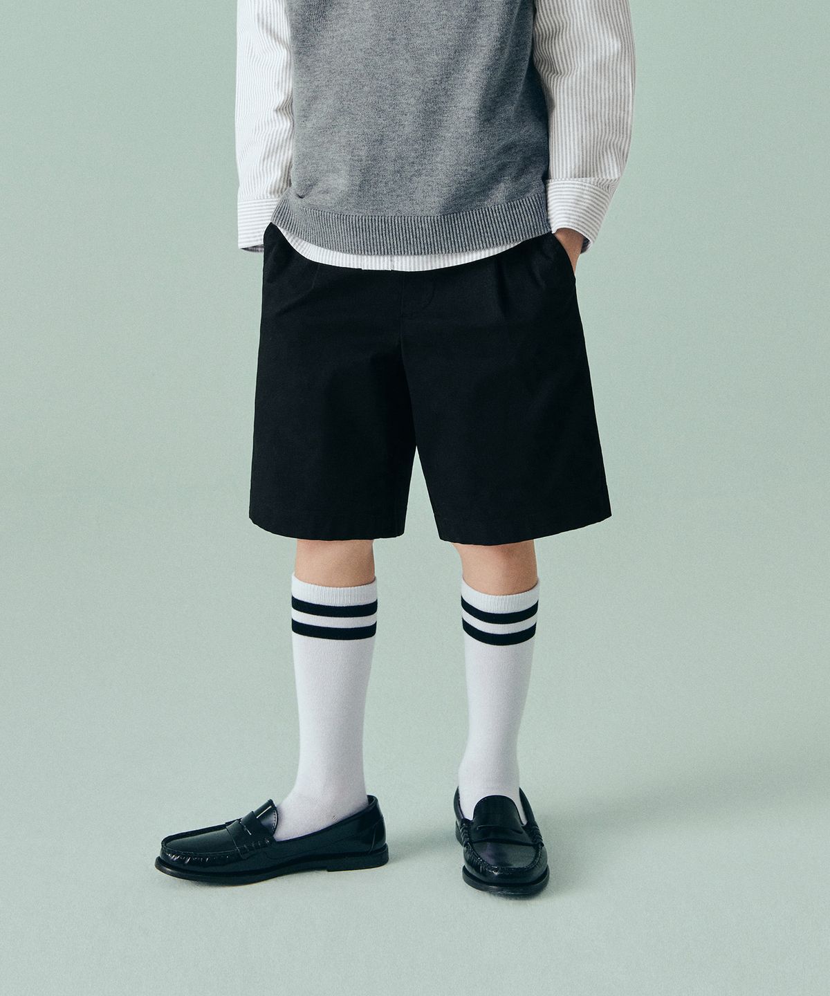 무신사 스탠다드 키즈(MUSINSA STANDARD KIDS) 스케이트 니 하이 삭스 5팩 [화이트/블랙]