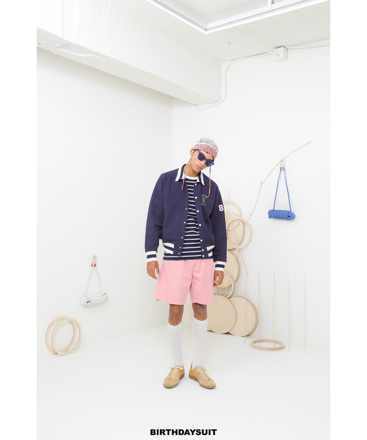 벌스데이수트(BIRTHDAYSUIT) STRIPE RINGER T-SHIRT (NAVY)