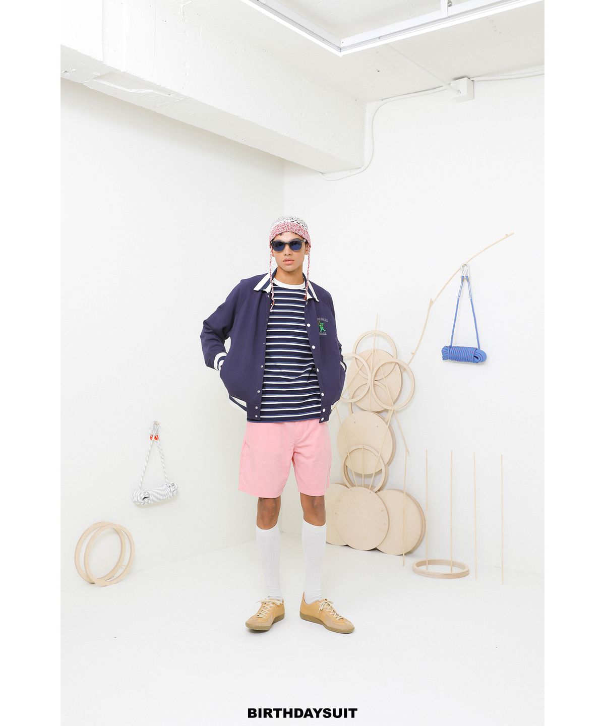 벌스데이수트(BIRTHDAYSUIT) STRIPE RINGER T-SHIRT (NAVY)