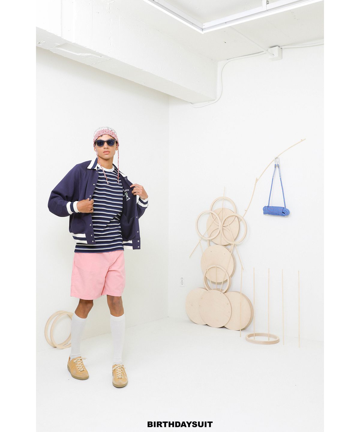 벌스데이수트(BIRTHDAYSUIT) STRIPE RINGER T-SHIRT (NAVY)