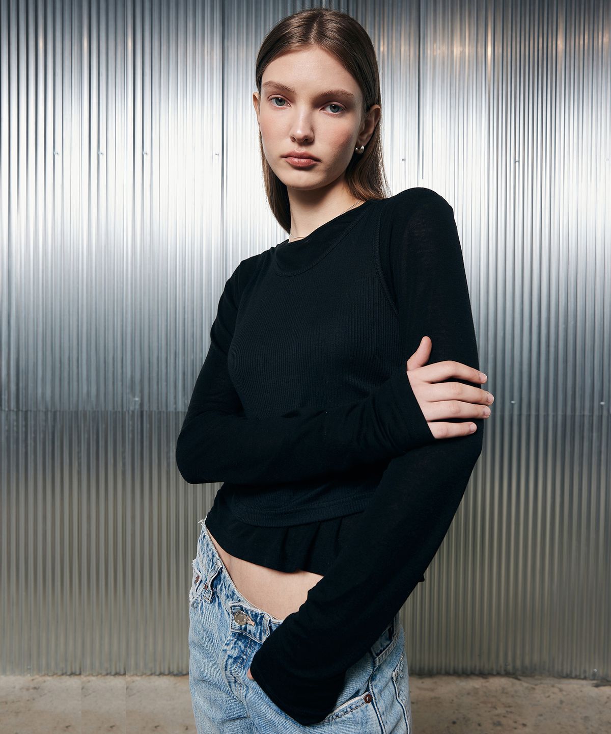 라티젠(LARTIGENT) L2 LAYERED T-SHIRT(BLACK)