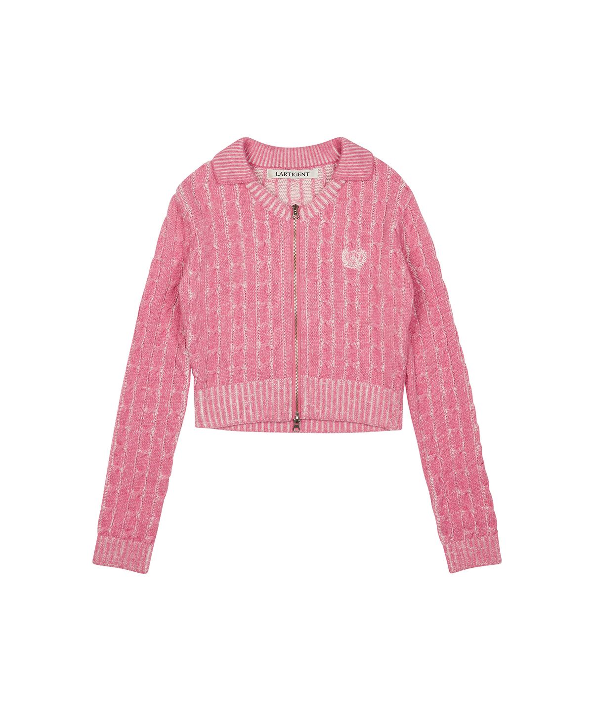 라티젠(LARTIGENT) L2 CABLE COLLAR KNIT ZIPUP(PINK)