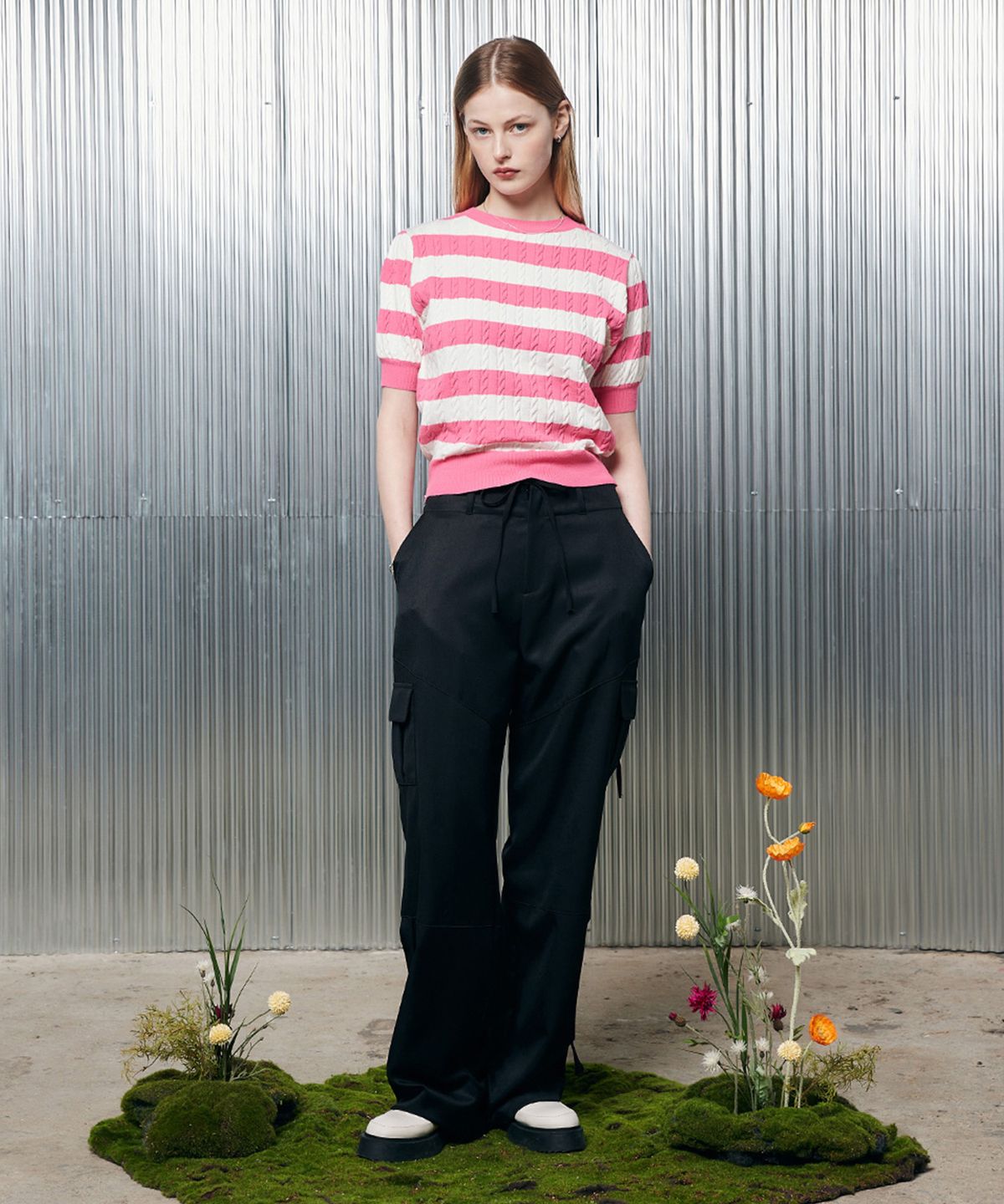 라티젠(LARTIGENT) L2 STRIPE SHORT SLEEVE KNIT(PINK)