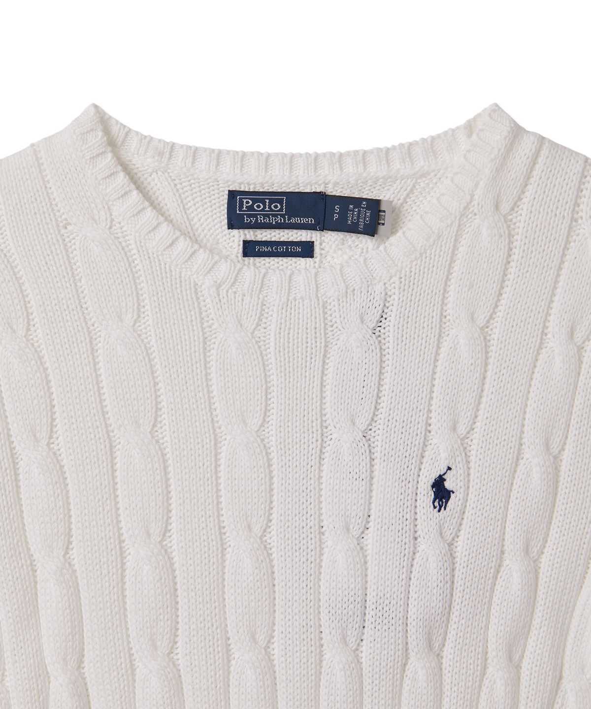 폴로 랄프 로렌(POLO RALPH LAUREN) W 케이블 니트 코튼 크루넥 스웨터 - 화이트
