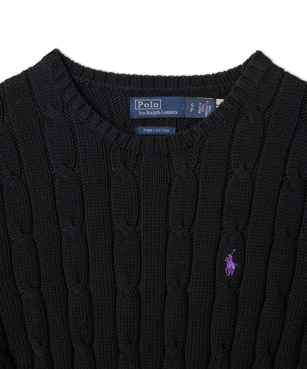 폴로 랄프 로렌(POLO RALPH LAUREN) W 케이블 니트 코튼 크루넥 스웨터 - 블랙