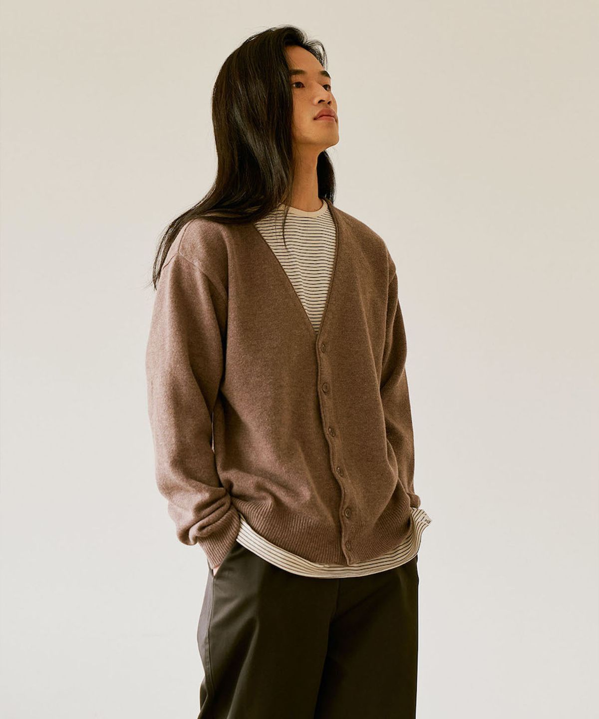 아우로(OURO) WOOL CASHMERE BASIC CARDIGAN [ CINAMON ]