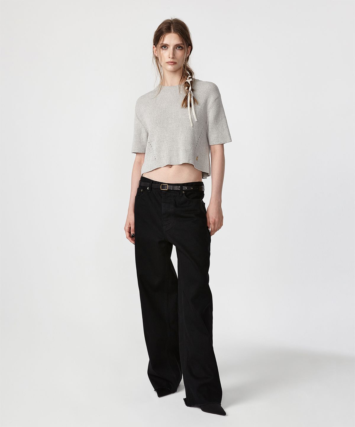 이안조(EAN JO) HALF SLEEVE KNIT TOP (LIGHT GREY)