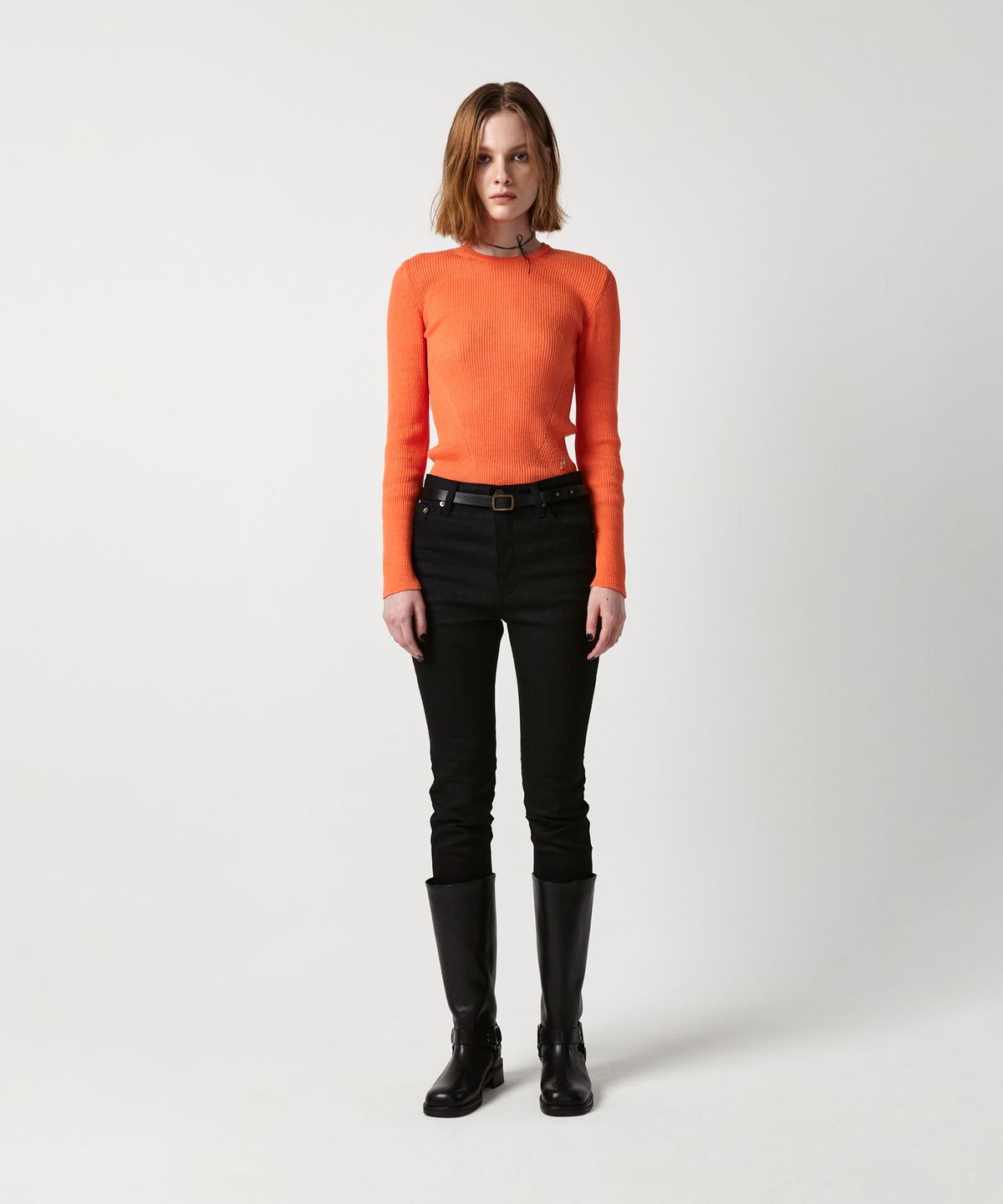 이안조(EAN JO) RIBBED CROP KNIT TOP (SUNSET ORANGE)