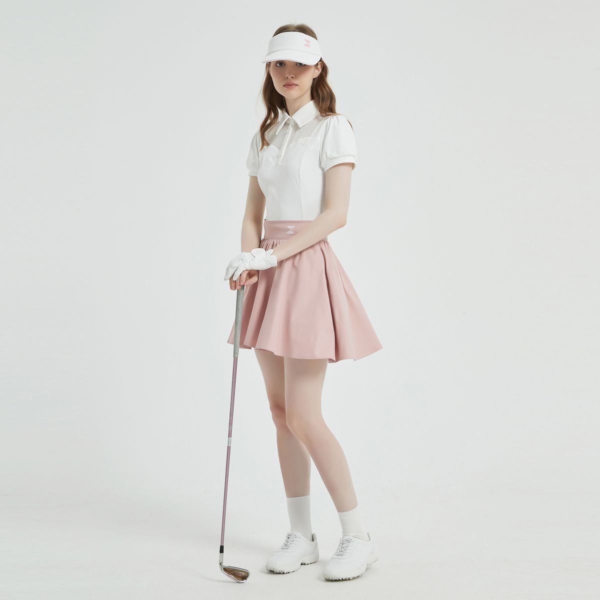 이파르카(E.PARCA) 하이웨스트 플레어 스커트(라이트핑크)