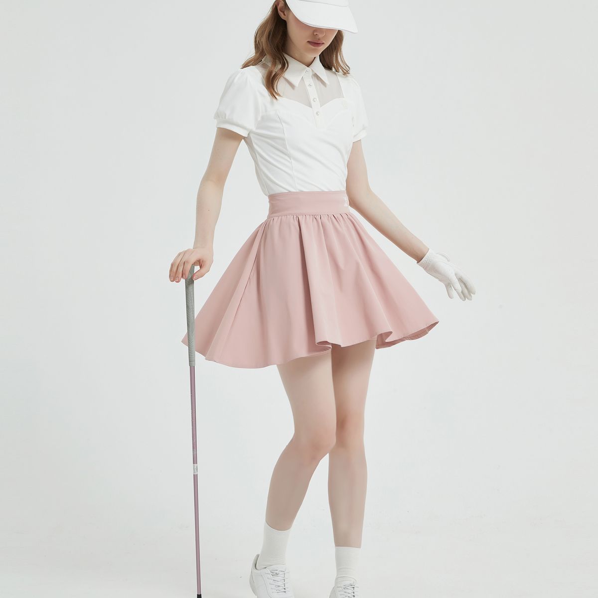 이파르카(E.PARCA) 하이웨스트 플레어 스커트(라이트핑크)