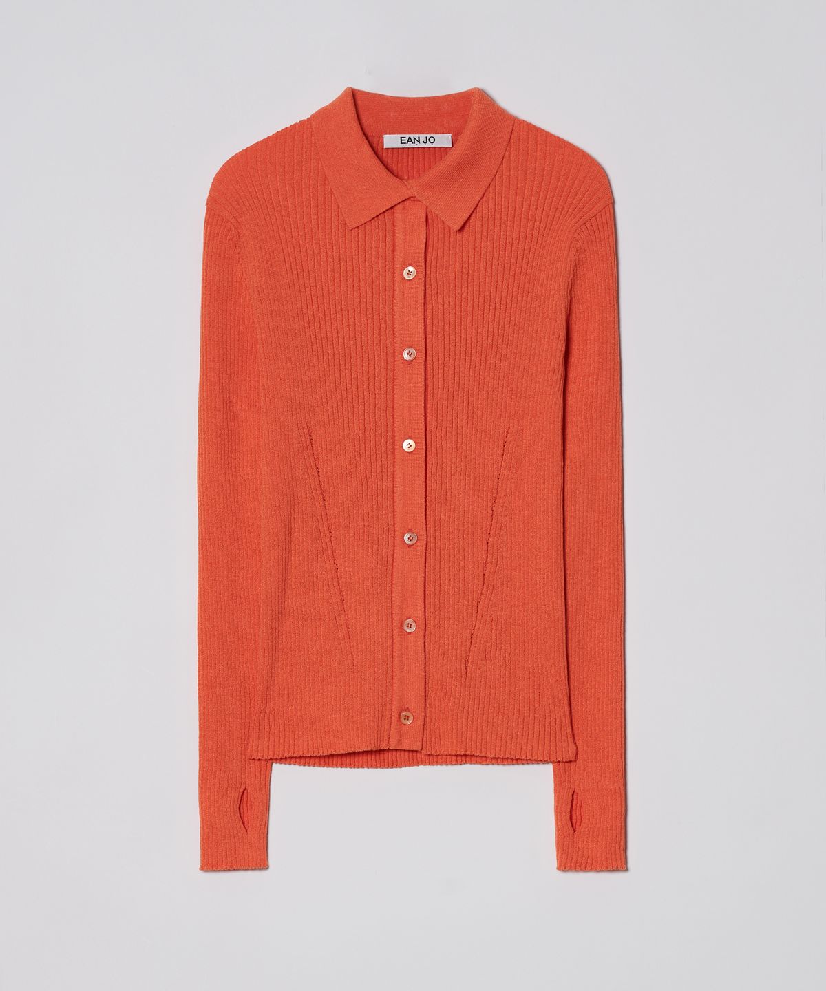 이안조(EAN JO) RIBBED COLLAR KNIT CARDIGAN (SUNSET ORANGE)