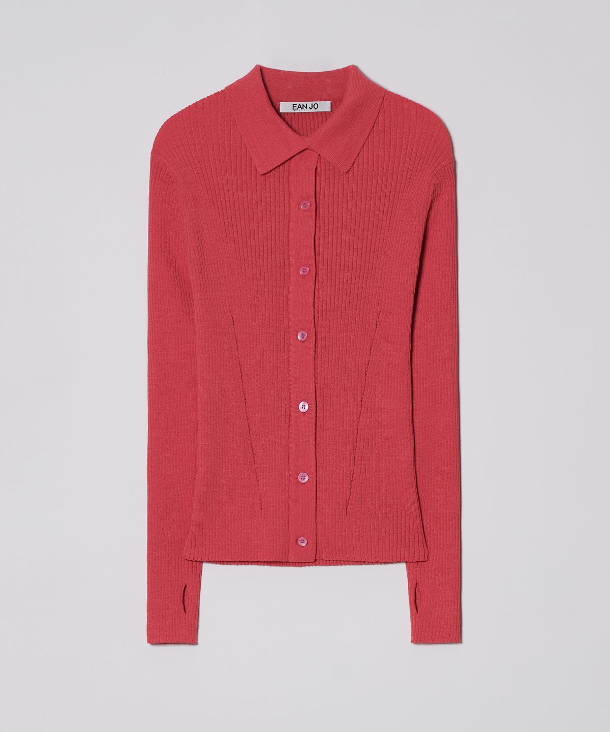 이안조(EAN JO) RIBBED COLLAR KNIT CARDIGAN (VIVA MAGENTA)