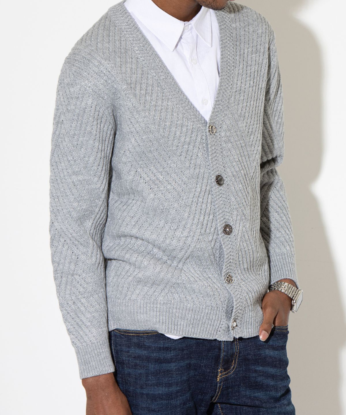 스트라이크(STRIKE) Multibutton Cardigan Knit (GREY)