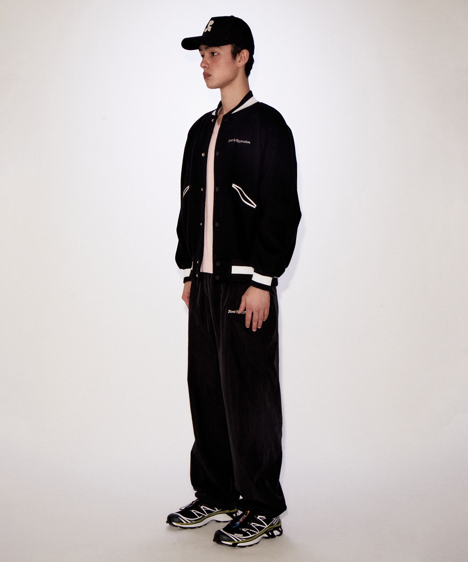 Rest & Recreation☆RR BOUCLE EMBROIDERY VARSITY JACKET 66268a966aa43642b3959c11a95a36