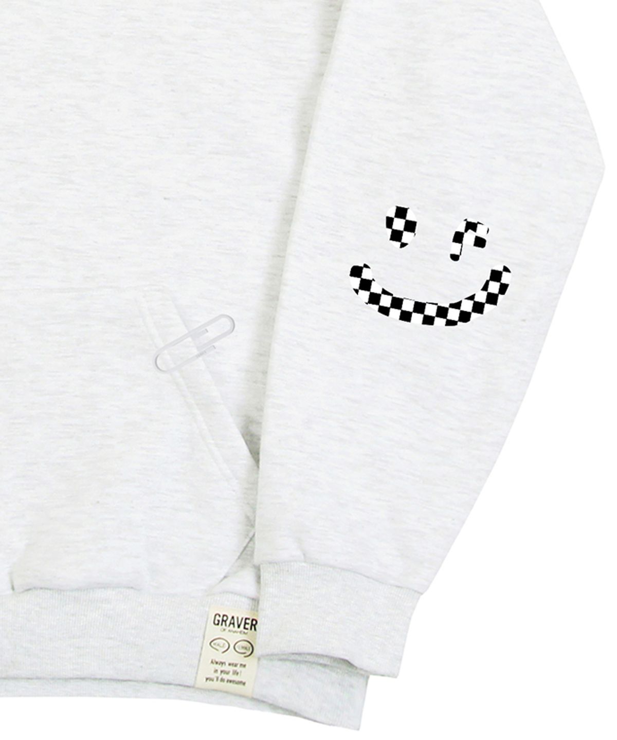그레이버(GRAVER) [UNISEX]엘보우 체커보드 드로잉스마일 후드티_멜란지화이트