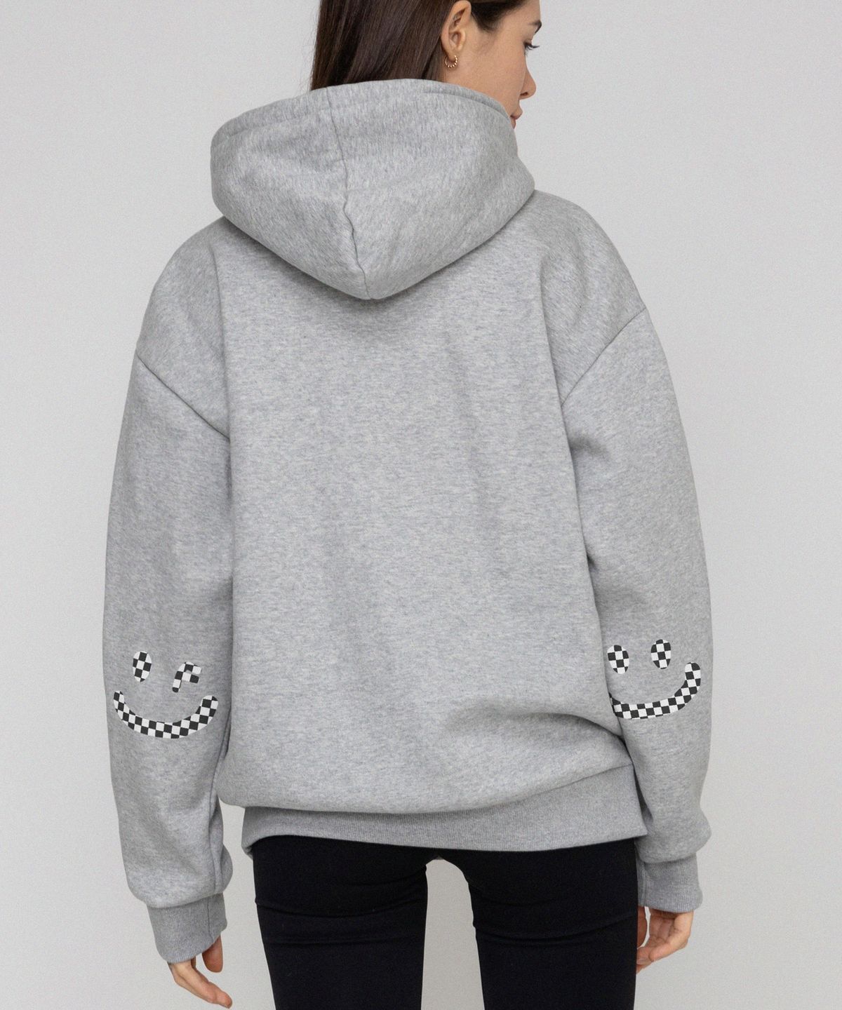 그레이버(GRAVER) [UNISEX]엘보우 체커보드 드로잉스마일 후드티_그레이