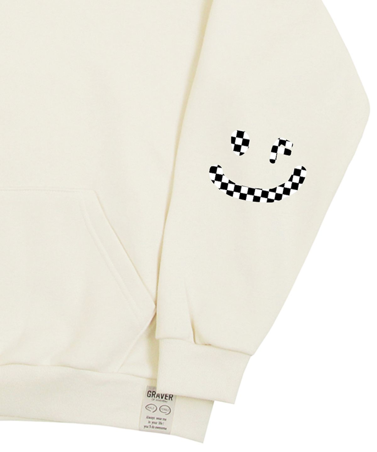 그레이버(GRAVER) [UNISEX]엘보우 체커보드 드로잉스마일 후드티_크림