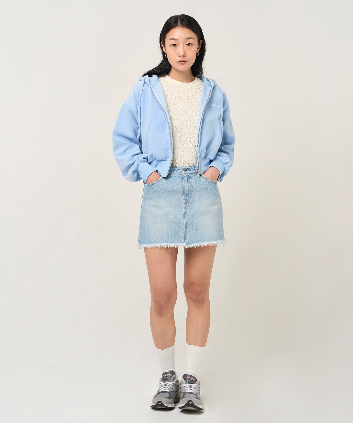 플랙 우먼(PLAC WOMEN) 플랙 로고 후디 집업 스카이 블루