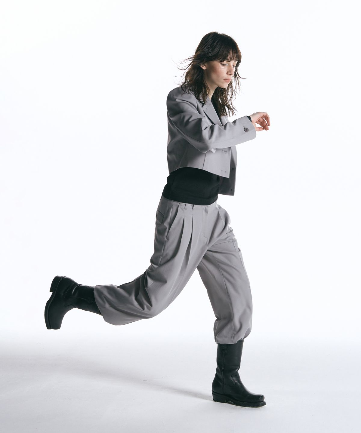 인사일런스 우먼(INSILENCE WOMEN) 투턱 와이드 울 팬츠 LIGHT GREY