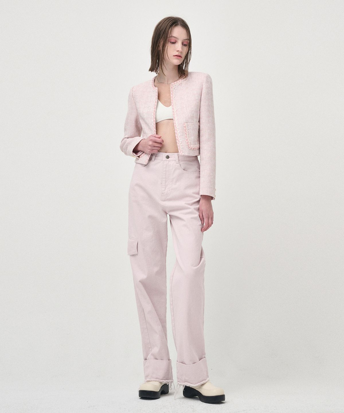 에트몽(ETMON) Pocket Denim Turn Up Pants, Pink