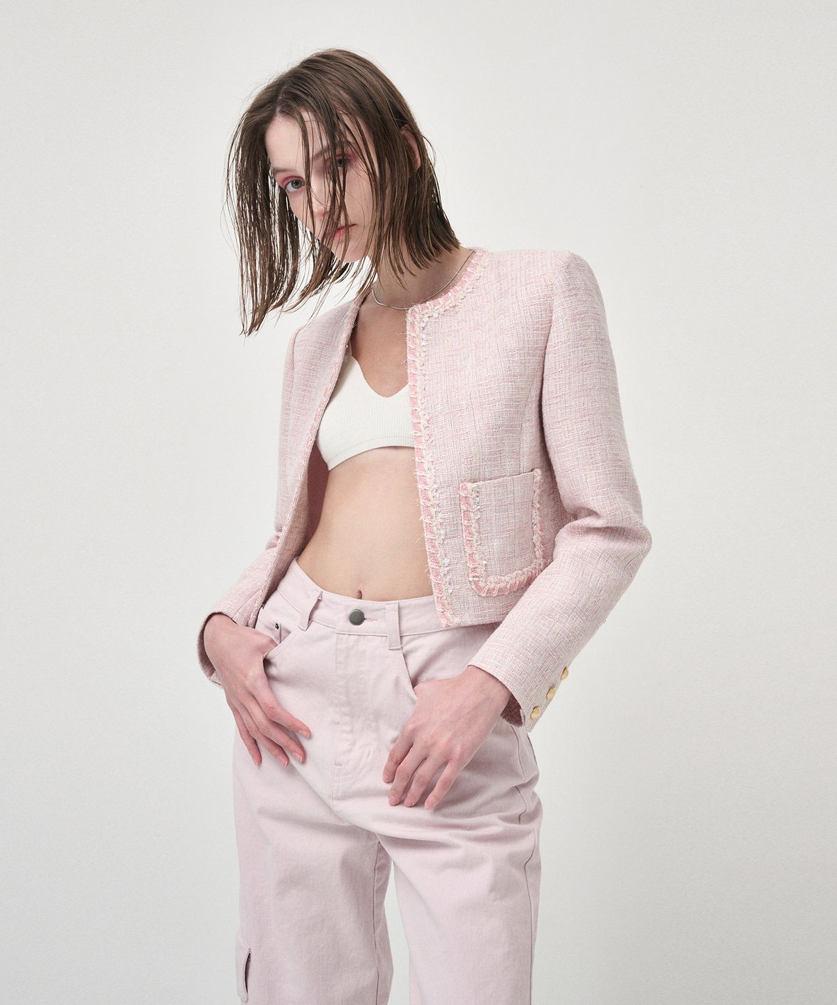 에트몽(ETMON) Pocket Denim Turn Up Pants, Pink