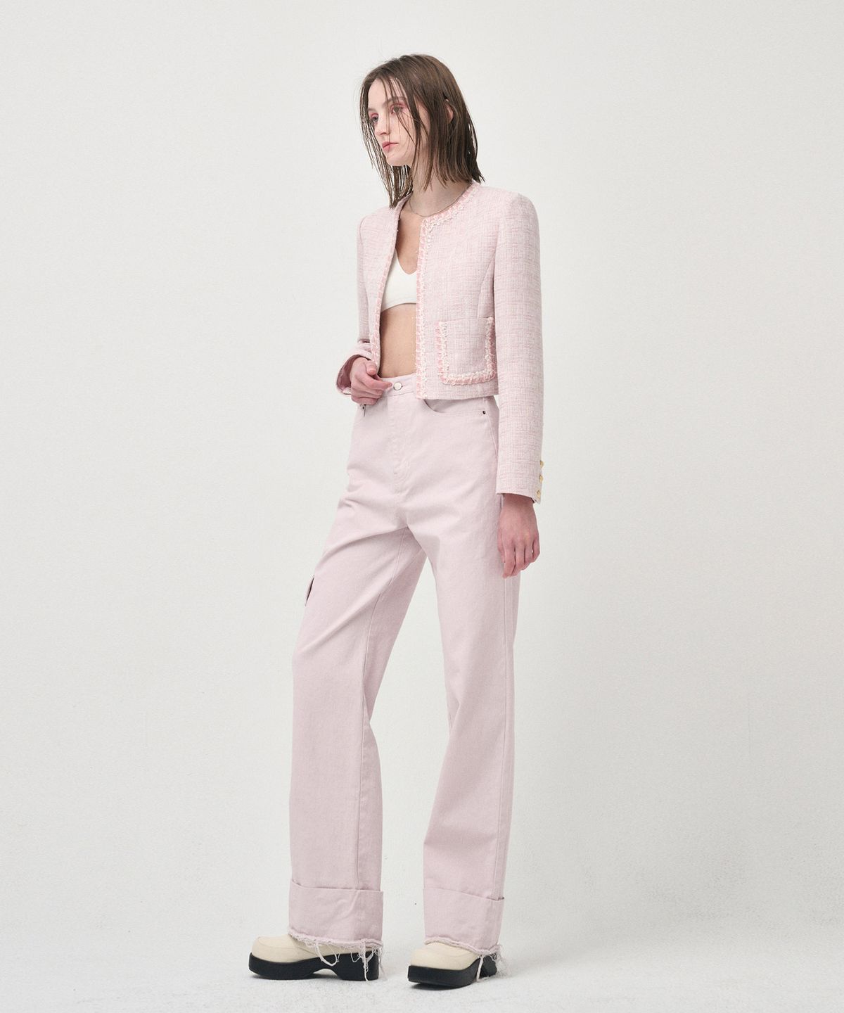 에트몽(ETMON) Pocket Denim Turn Up Pants, Pink
