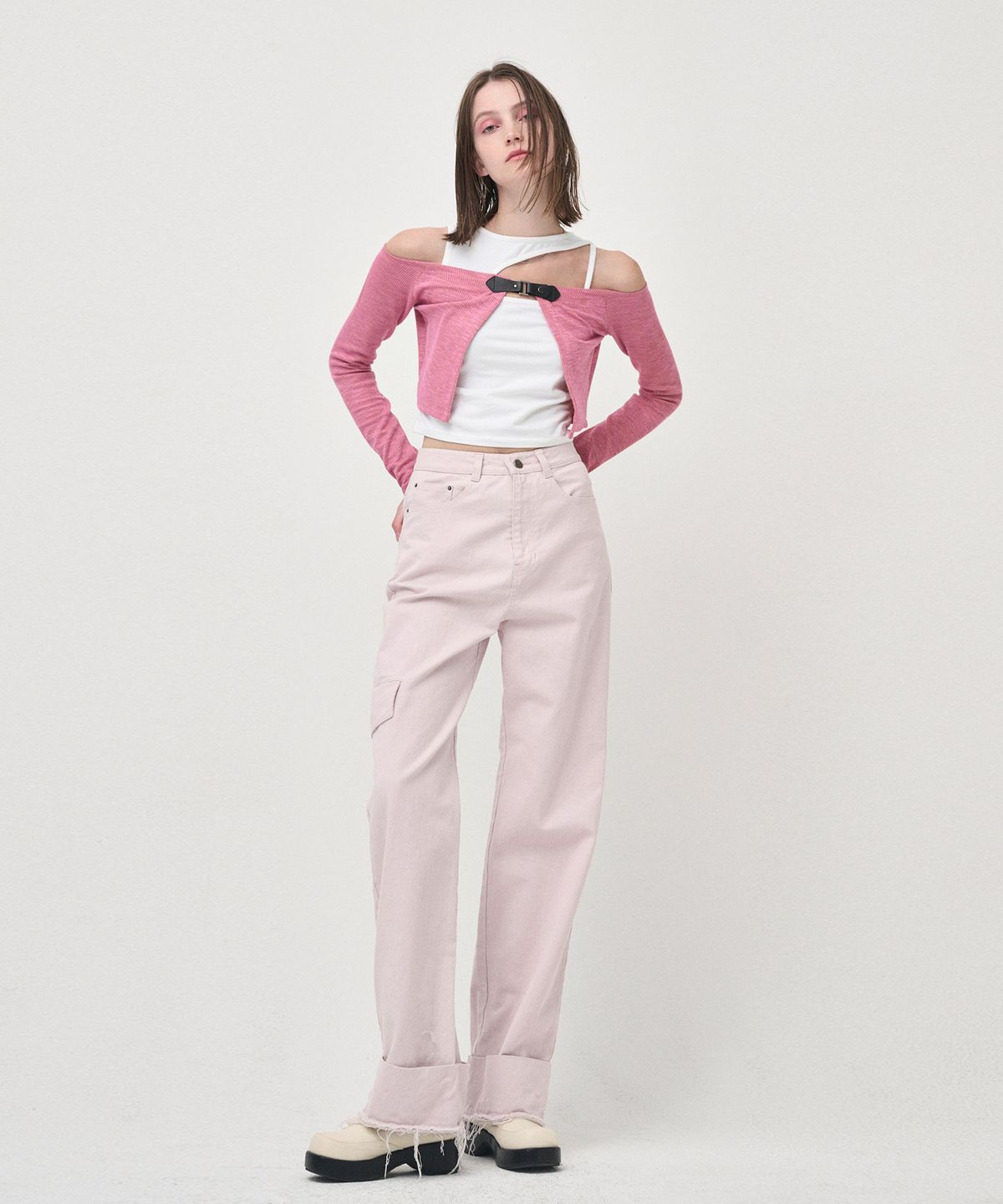 에트몽(ETMON) Pocket Denim Turn Up Pants, Pink