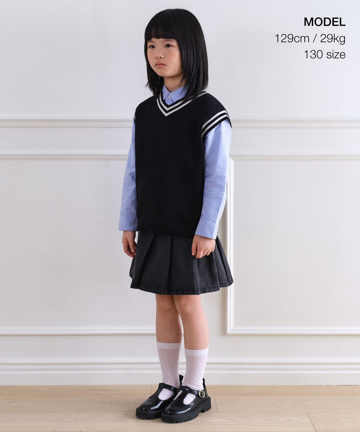 무신사 스탠다드 키즈(MUSINSA STANDARD KIDS) 오버사이즈 프레피 니트 베스트 [블랙]