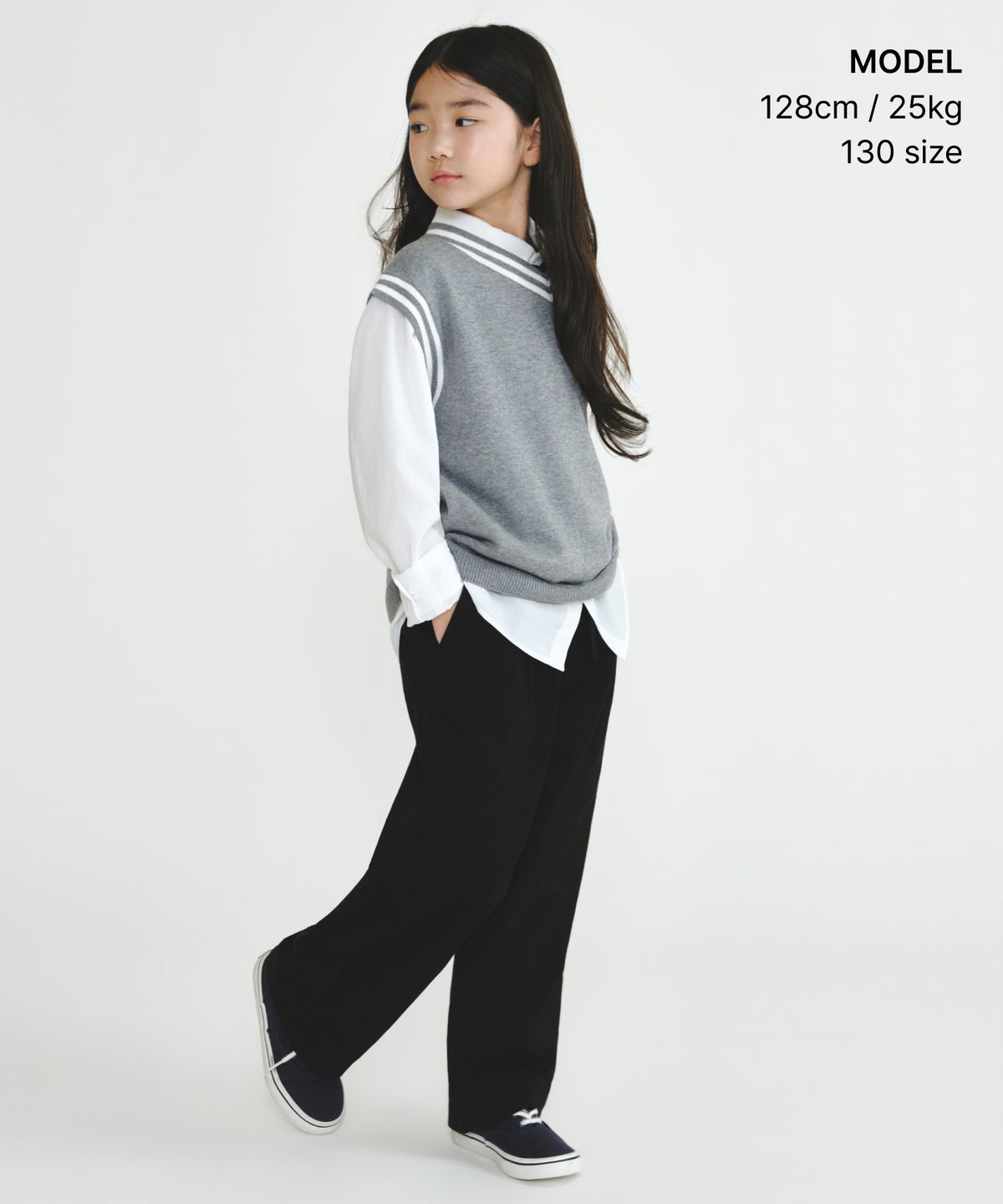무신사 스탠다드 키즈(MUSINSA STANDARD KIDS) 오버사이즈 프레피 니트 베스트 [미디엄 그레이]