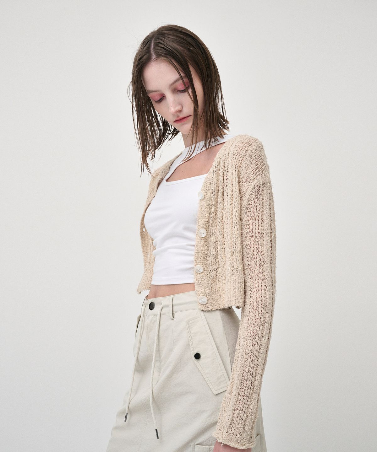 에트몽(ETMON) String Long Cargo Skirt, Cream