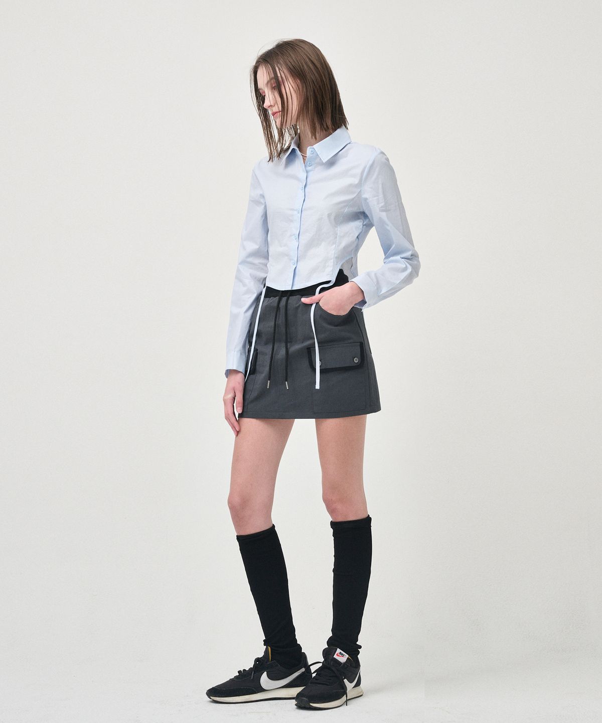 에트몽(ETMON) Cargo Banding Mini Skirt, Charcoal