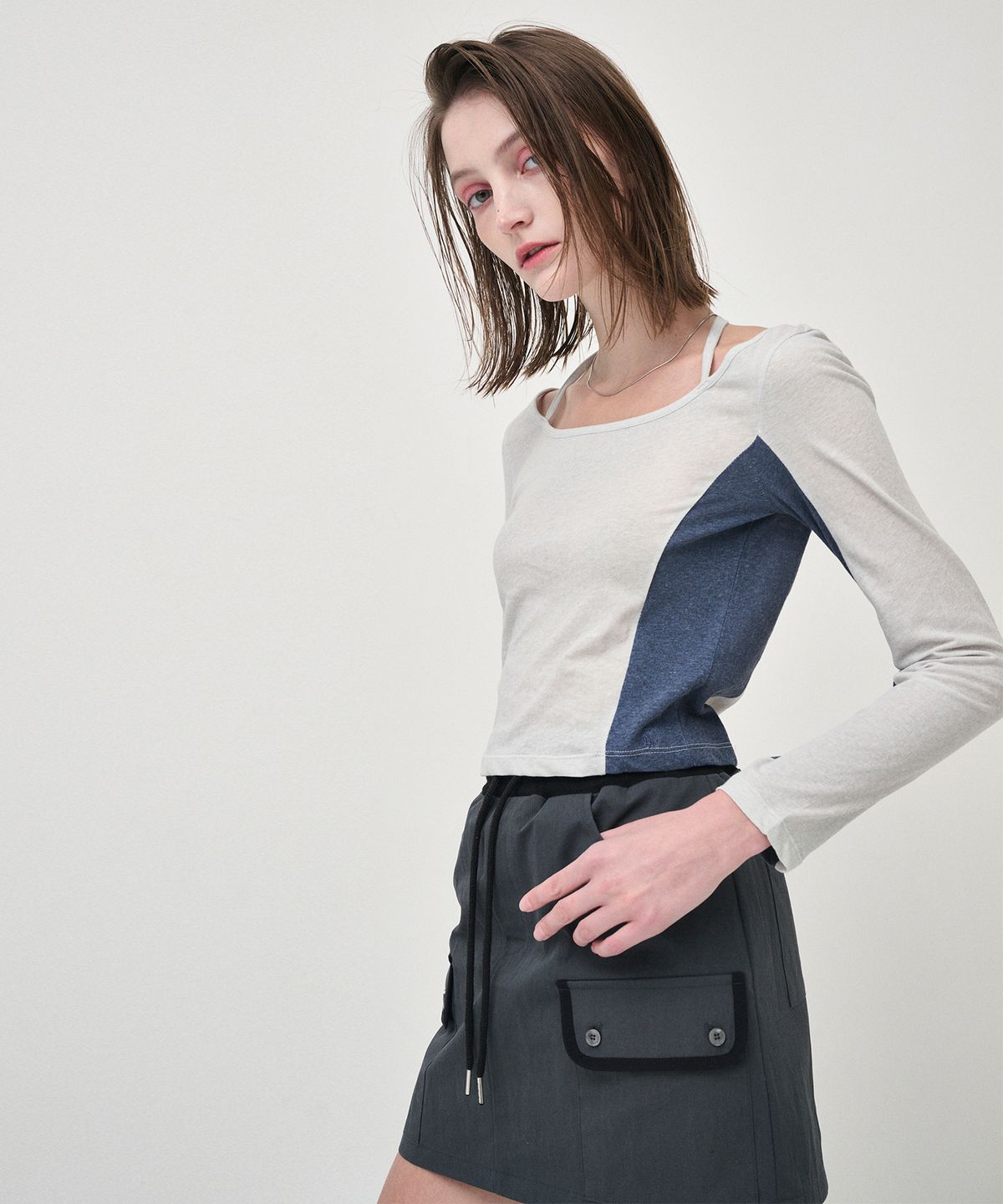 에트몽(ETMON) Cargo Banding Mini Skirt, Charcoal