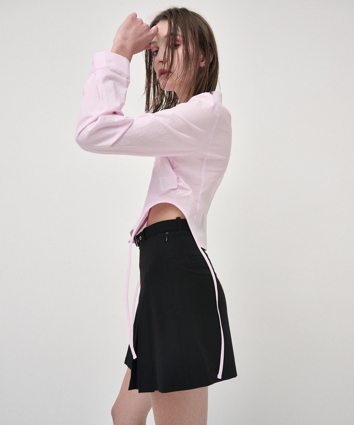 에트몽(ETMON) Side Shirring Slim Shirt, Pink
