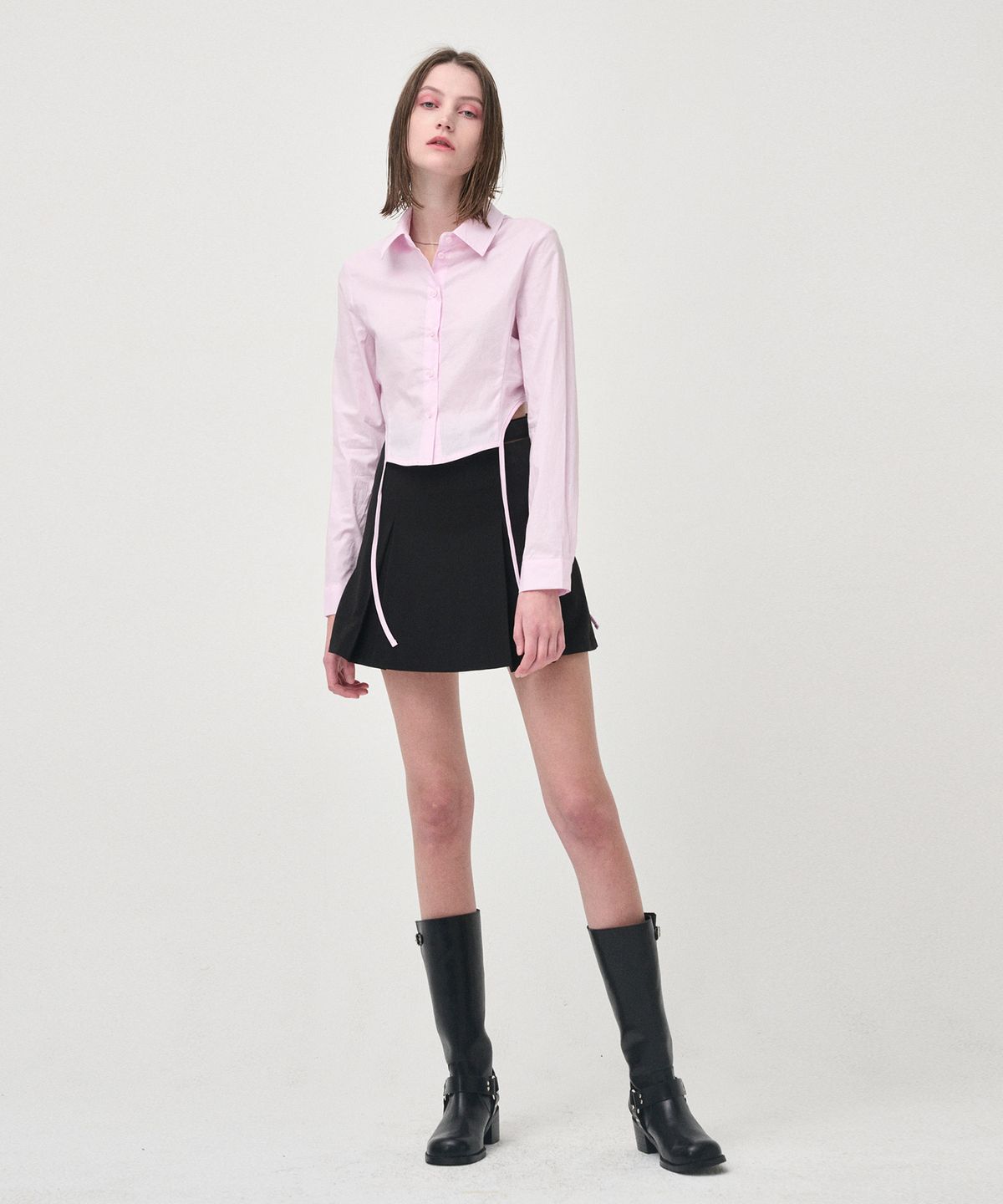 에트몽(ETMON) Side Shirring Slim Shirt, Pink