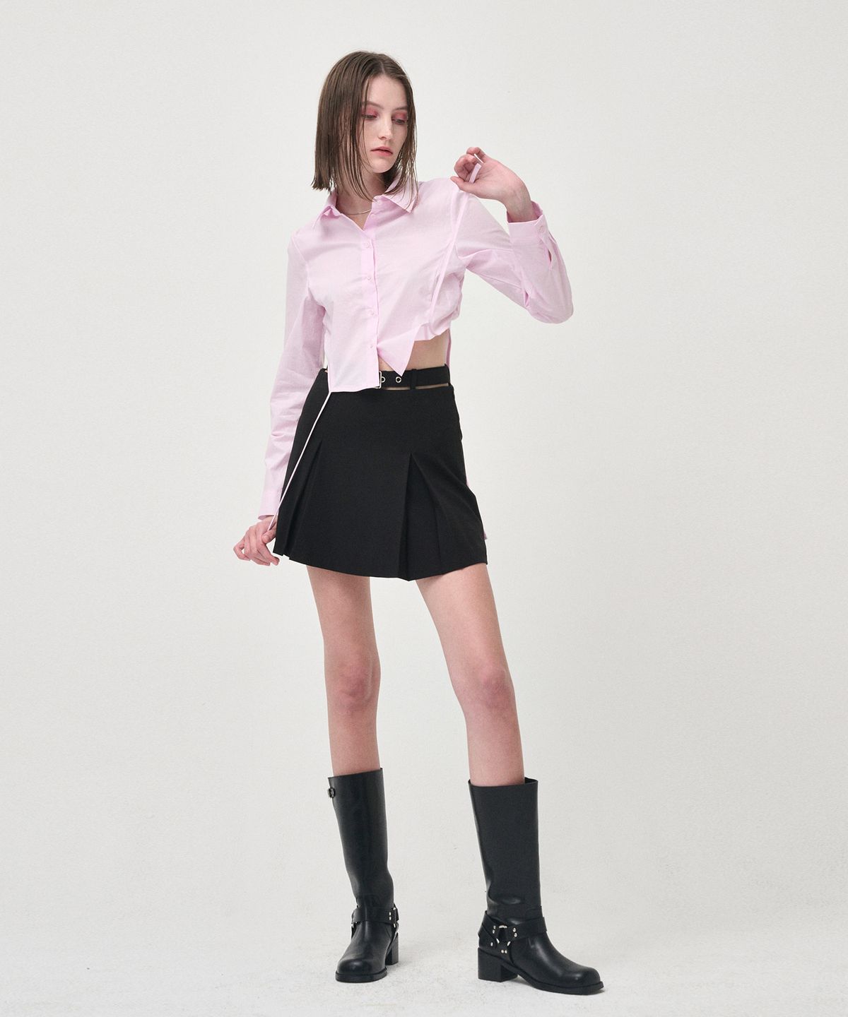 에트몽(ETMON) Side Shirring Slim Shirt, Pink