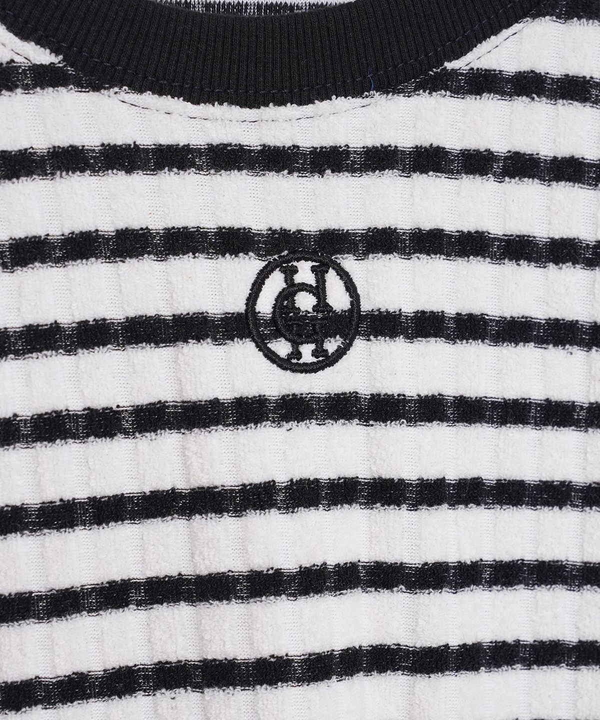 하드코어 해피니스(HARDCORE HAPPINESS) TERRY STRIPED NEEDLEWORK T-SHIRT_BLACK
