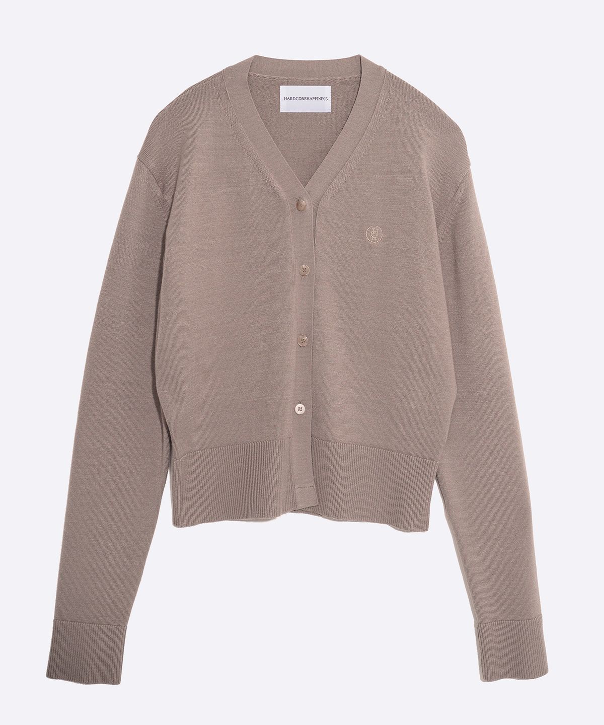하드코어 해피니스(HARDCORE HAPPINESS) V NECK SYMBOL CARDIGAN_BEIGE GREY
